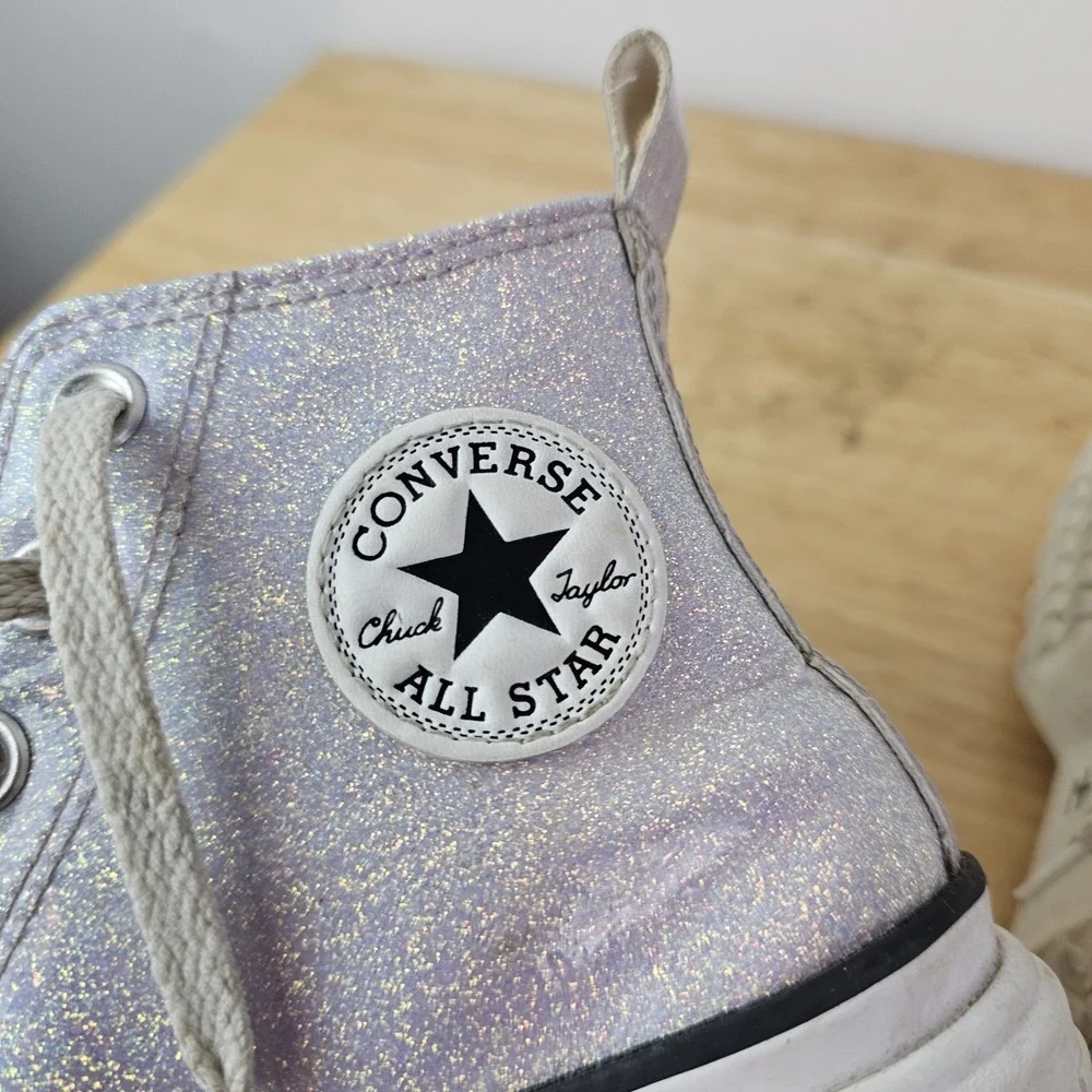 Converse Chuck Lugged Lift Sneakers Hi Glitter Synthetic Kids A03009C 4 Pink W6 - Picture 9 of 10